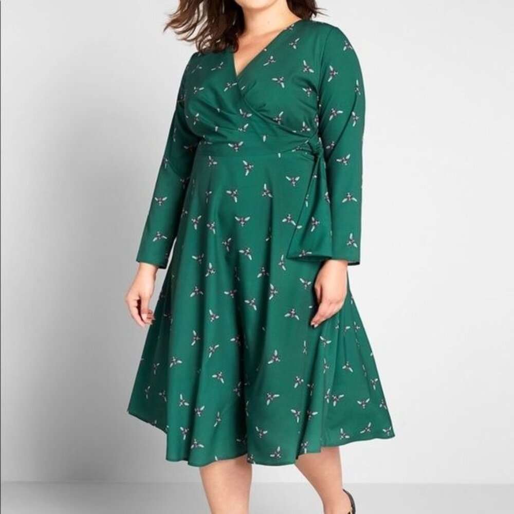 Hutch Anthropologie Just Bee Yourself Faux Wrap Dress Green Size 22